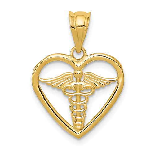 14k Yellow Gold Caduceus Heart Pendant-K4936-Chris's Jewelry