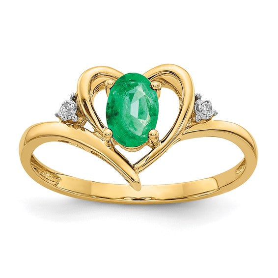 14k Yellow Gold Genuine Gemstone Diamond Heart Rings-XBS484-Chris's Jewelry
