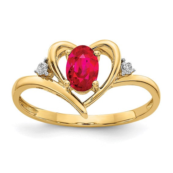 14k Yellow Gold Genuine Gemstone Diamond Heart Rings-XBS486-Chris's Jewelry