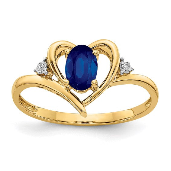 14k Yellow Gold Genuine Gemstone Diamond Heart Rings-XBS498-Chris's Jewelry