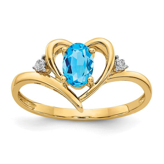14k Yellow Gold Genuine Gemstone Diamond Heart Rings-XBS501-Chris's Jewelry