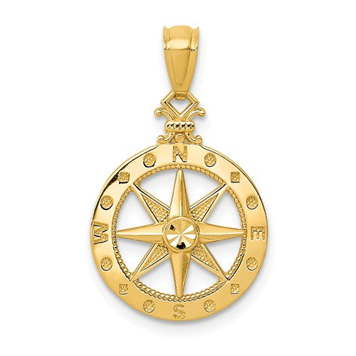 14k Yellow Gold Polished Finish 18.7mm Compass Pendant-K6095-Chris's Jewelry