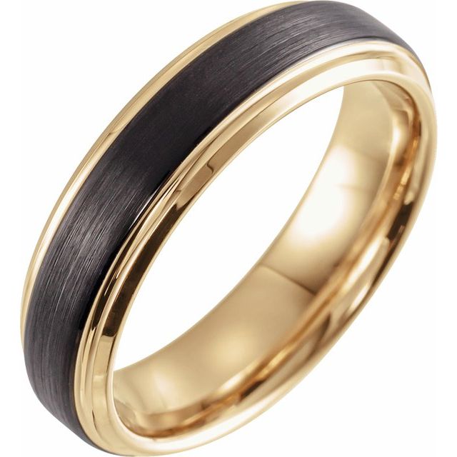 18K Yellow Gold & Black PVD Tungsten 6 mm Beveled-Edge Band-Chris's Jewelry