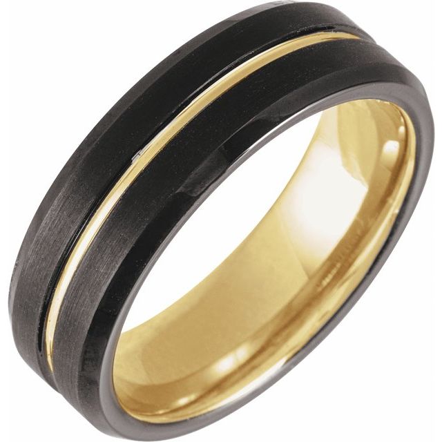 18K Yellow Gold PVD & Black PVD Tungsten 7 mm Grooved Band-Chris's Jewelry