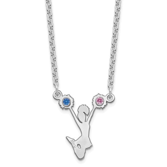 Birthstone Crystal Cheerleader Name Pendant Necklace-XNA699SS-Chris's Jewelry