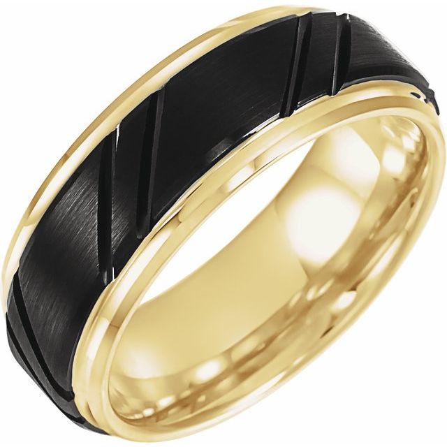 Black PVD & 18K Yellow Gold-Plated Tungsten 8 mm Grooved Band-Chris's Jewelry
