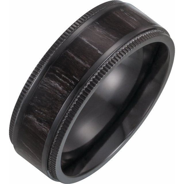 Black Titanium 8 mm Coin-Edge Band with Wood Inlay-Chris's Jewelry