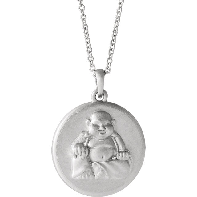 Buddha Disc Pendant or 16-18" Necklace - Sterling Silver or 14k Gold-86851:604:P-Chris's Jewelry