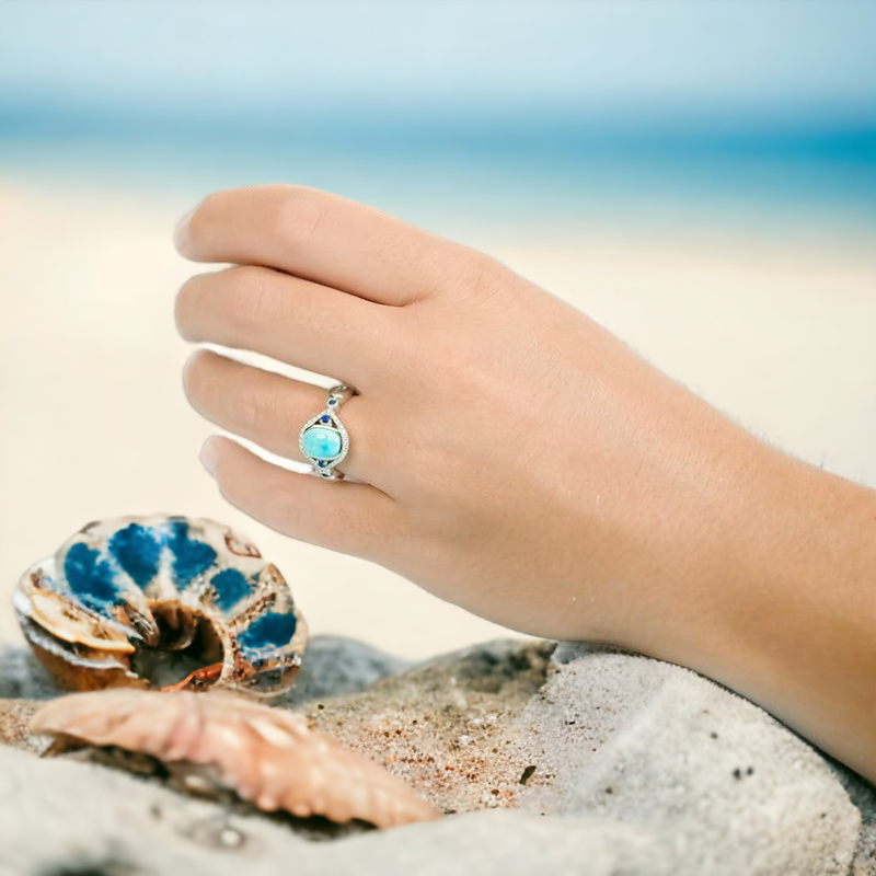 Larimar Crystalline Mandorla Ring by Alamea-Chris's Jewelry