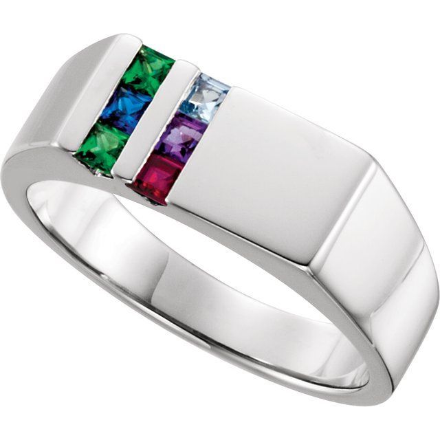 Men's Father's or Grandfather's Family Birthstone Signet Ring-9819-Chris's Jewelry