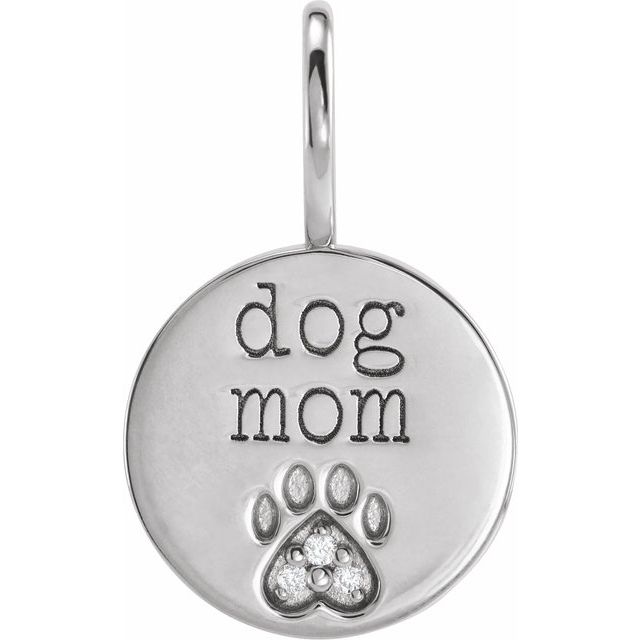 Natural Diamond Engraved Dog Mom Paw Print Charm Pendant-88110:109:P-Chris's Jewelry
