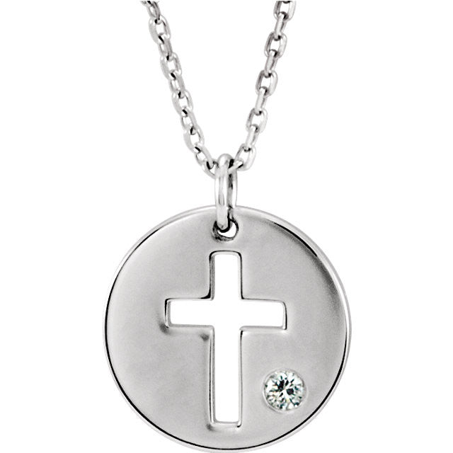Pierced Cross .03 CTW Diamond Disc Pendant or Necklace-R45391:603:P-Chris's Jewelry