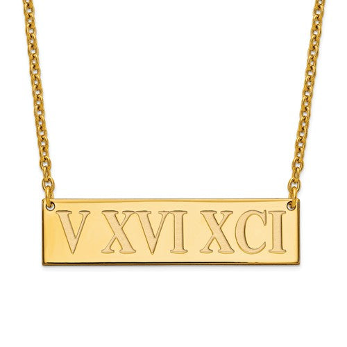 Roman Numeral 10x38mm Bar Necklace-XNA728GP-Chris's Jewelry
