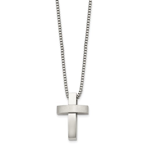 Stainless Steel Cross Pendant Men's 22in Necklace-SRN504-22-Chris's Jewelry