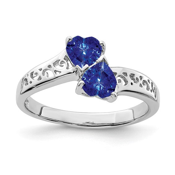 Sterling Silver 2-Stone Genuine Heart Gemstone Filigree Rings-Chris's Jewelry