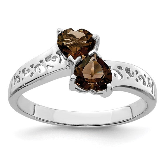 Sterling Silver 2-Stone Genuine Heart Gemstone Filigree Rings-QDX701-6-Chris's Jewelry