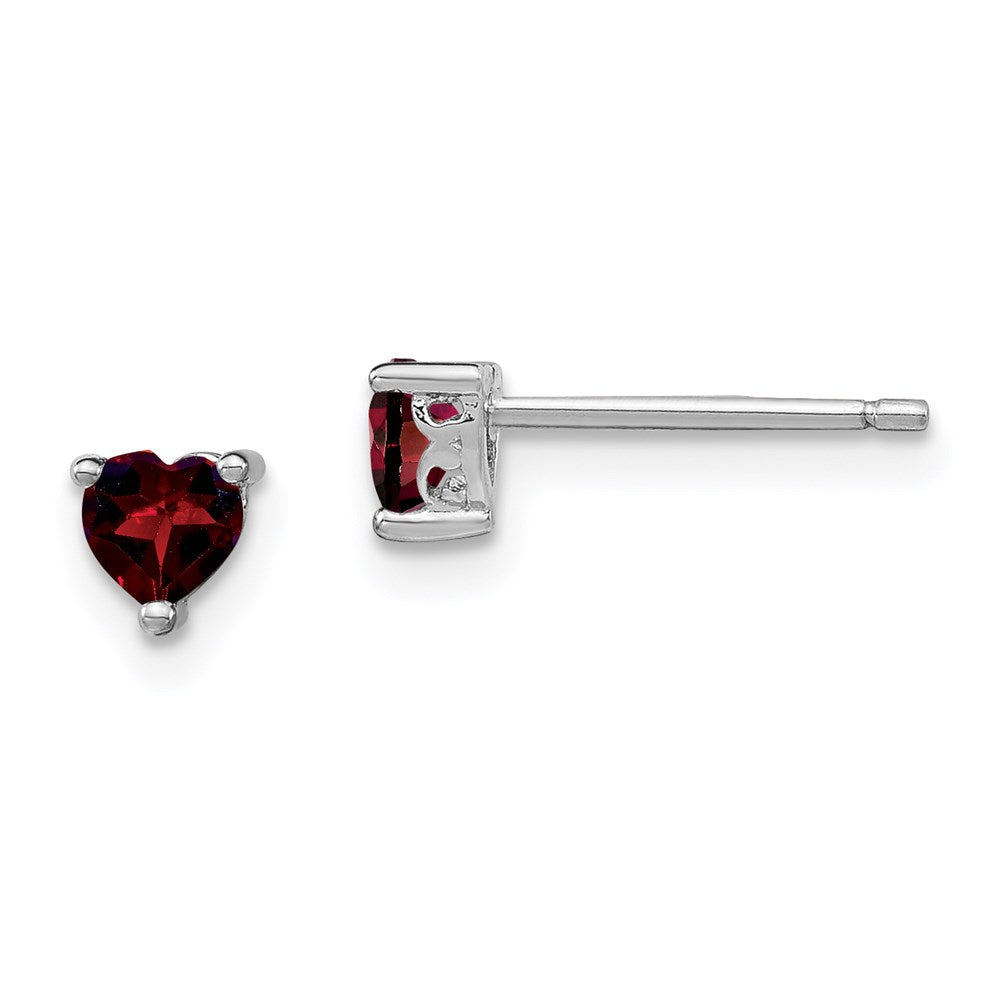 Sterling Silver 4mm Heart Birthstone Post Earrings-QBE27JAN-Chris's Jewelry
