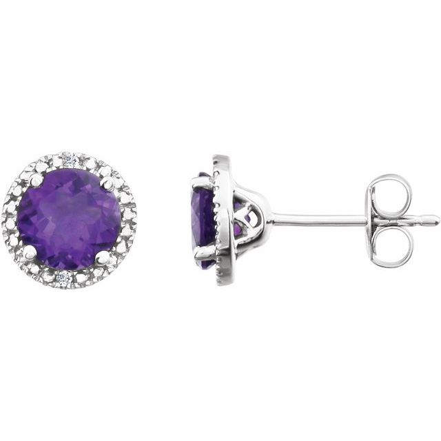 Sterling Silver 6mm Round Gemstone & .01 CTW Diamond Halo-Style Earrings-652050:60002:P-Chris's Jewelry