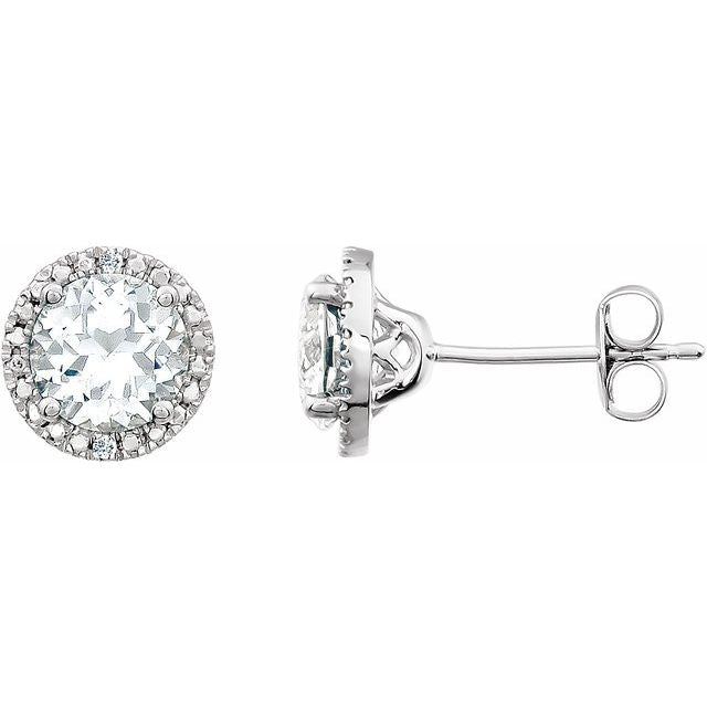 Sterling Silver 6mm Round Gemstone & .01 CTW Diamond Halo-Style Earrings-652050:60004:P-Chris's Jewelry