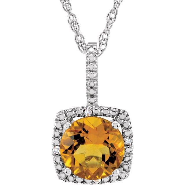 Sterling Silver 7mm Gemstone & .015 CTW Diamond 18" Halo-Style Necklaces-650182:606:P-Chris's Jewelry