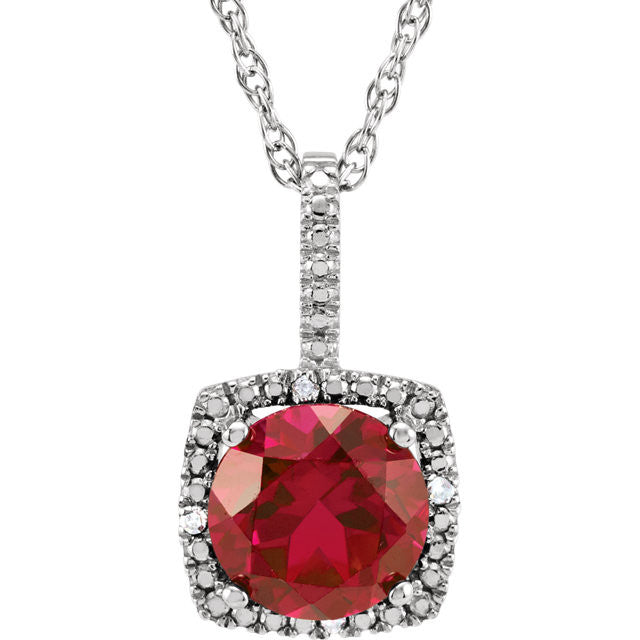 Sterling Silver 7mm Gemstone & .015 CTW Diamond 18" Halo-Style Necklaces-650182:607:P-Chris's Jewelry
