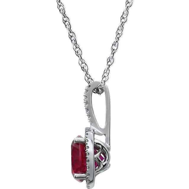 Sterling Silver 7mm Gemstone & .015 CTW Diamond 18" Halo-Style Necklaces-Chris's Jewelry