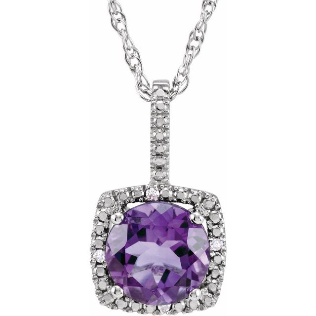 Sterling Silver 7mm Gemstone & .015 CTW Diamond 18" Halo-Style Necklaces-650182:602:P-Chris's Jewelry
