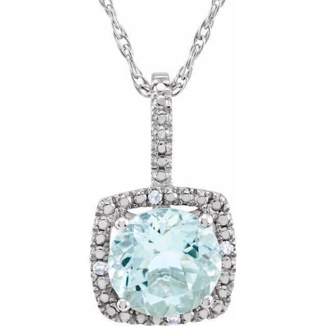 Sterling Silver 7mm Gemstone & .015 CTW Diamond 18" Halo-Style Necklaces-650182:103:P PXS2982/AQ-SSBS45-Chris's Jewelry