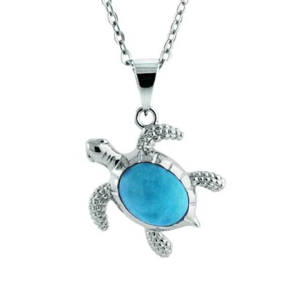 Sterling Silver Alamea Hawaii Larimar Turtle Pendant (Medium)-329-81-01-Chris's Jewelry