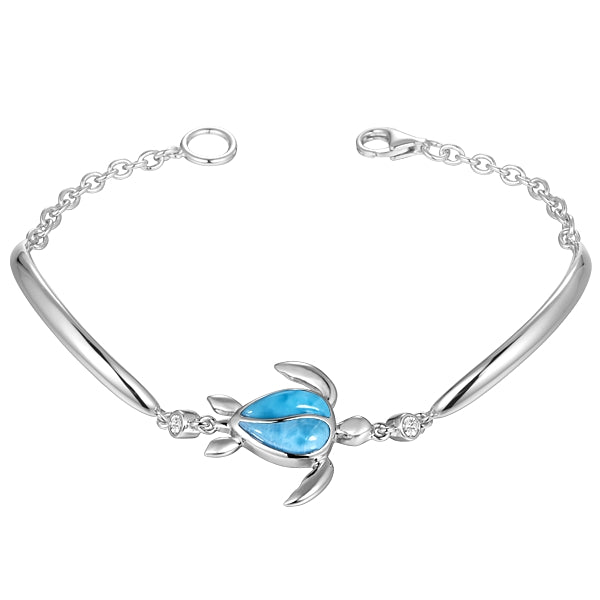 Sterling Silver Alamea Hawaii Natural Larimar Honu Sea Turtle Bracelet-555-84-02-Chris's Jewelry