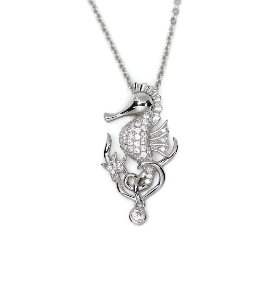 Sterling Silver Alamea Hawaii Pave CZ Seahorse and Starfish Pendant-478-11-01-Chris's Jewelry