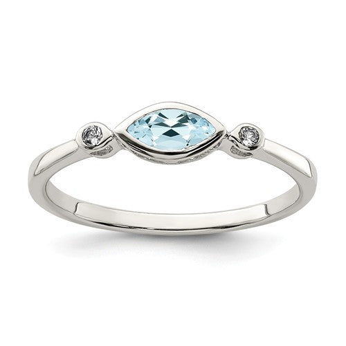 Sterling Silver Bezel Set Marquise Gemstone And White Topaz Rings-QR7065MAR-6-Chris's Jewelry