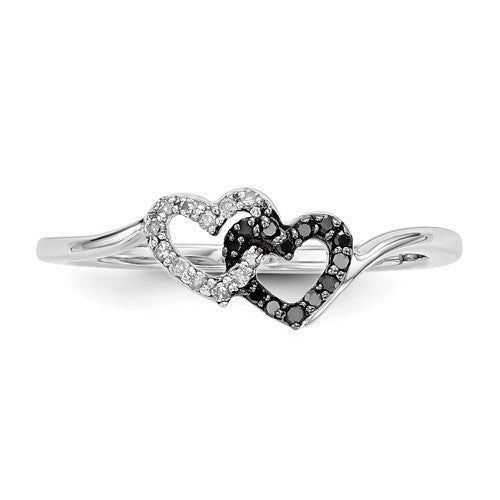 Sterling Silver Black And White Diamond 2 Heart Ring-Chris's Jewelry