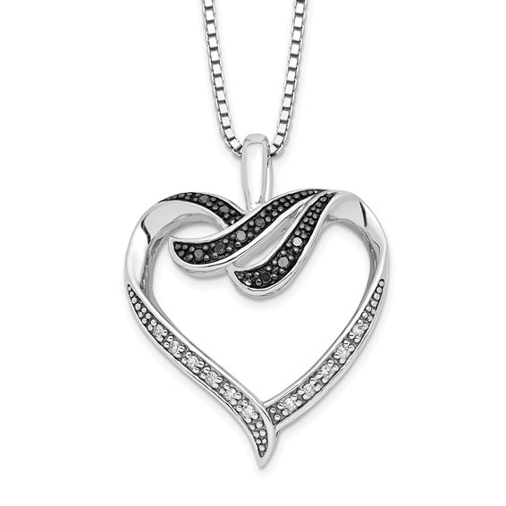 Sterling Silver Black And White Diamond Heart Pendant Necklace-QP2174-Chris's Jewelry