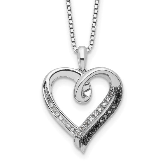 Sterling Silver Black & White Diamond Heart Pendant Necklace-QP3747-Chris's Jewelry