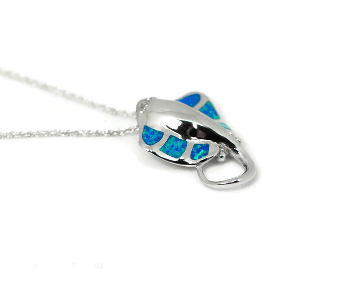 Sterling Silver Blue Opal Manta Stingray Alamea Hawaii Pendant-SOP1079-Chris's Jewelry
