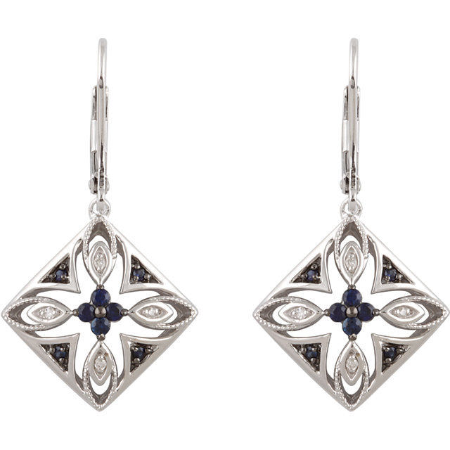 Sterling Silver Blue Sapphire & .04 CTW Diamond Lever Back Earrings-650718:60000:P-Chris's Jewelry