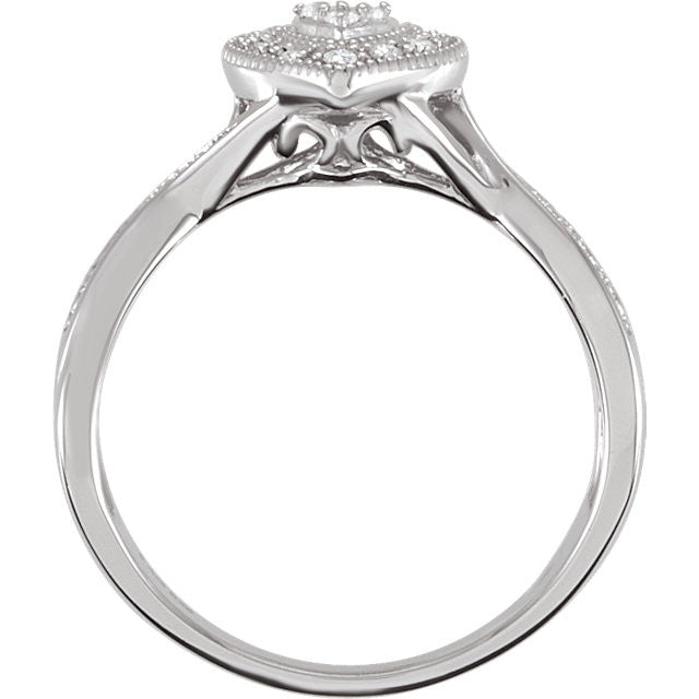 Sterling Silver CZ Crossed Band Heart Halo Promise Ring-Chris's Jewelry