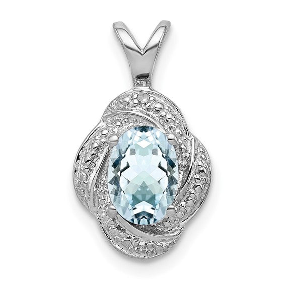 Sterling Silver Diamond And Oval Gemstone Pendants-QBPD12MAR-Chris's Jewelry