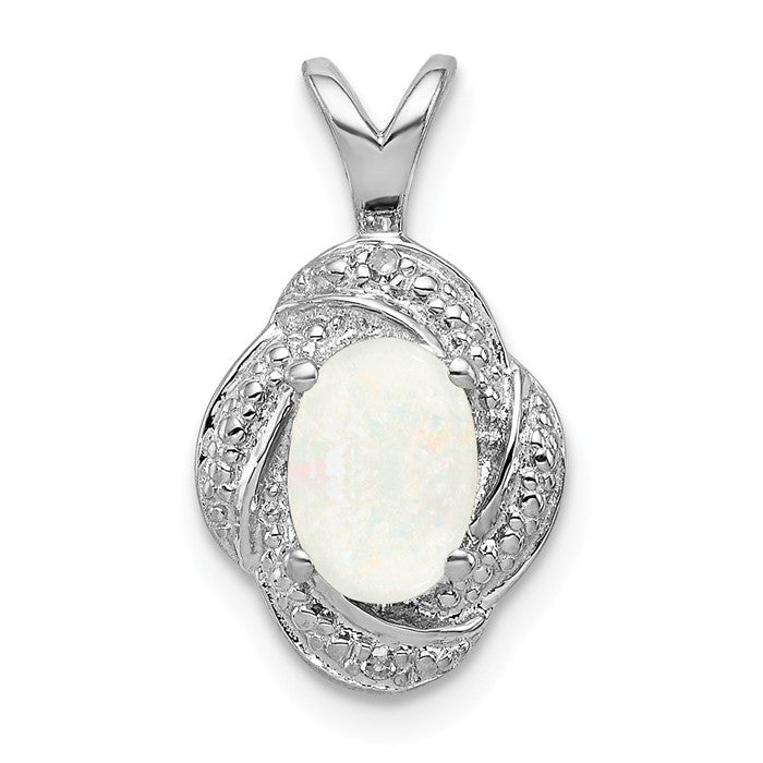 Sterling Silver Diamond And Oval Gemstone Pendants-QBPD12OCT-Chris's Jewelry