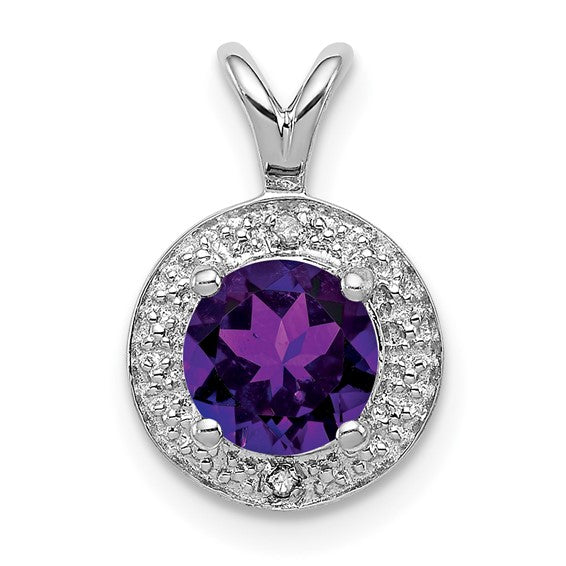 Sterling Silver Diamond And Round Gemstone Halo-Style Pendants-QBPD11FEB-Chris's Jewelry