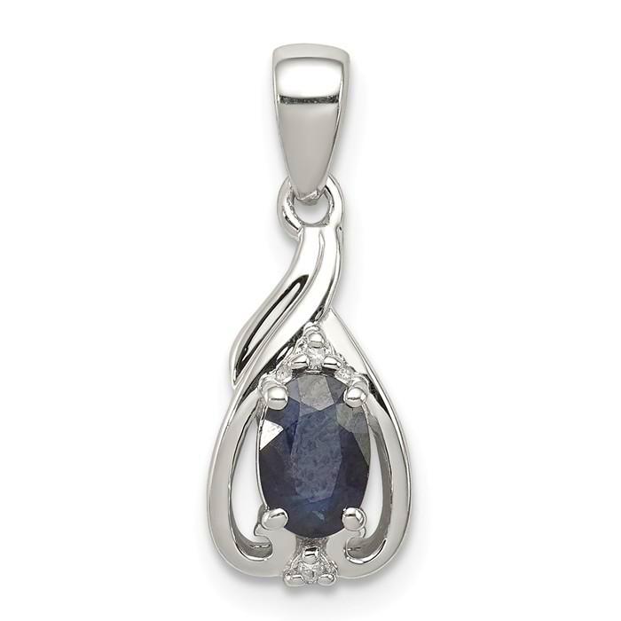 Sterling Silver Diamond & Gemstone Oval Pendants-QP2982S-Chris's Jewelry