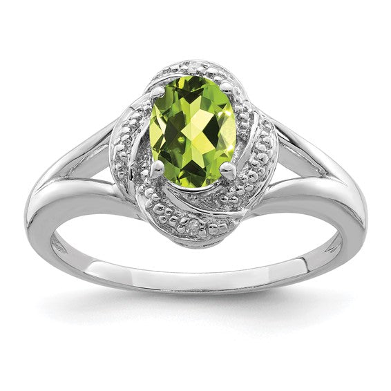 Sterling Silver Diamond & Oval Gemstone Birthstone Rings-QBR12AUG-5-Chris's Jewelry