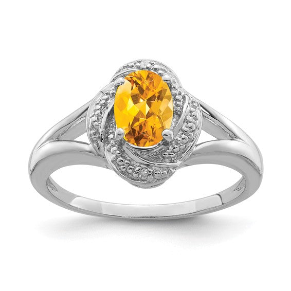 Sterling Silver Diamond & Oval Gemstone Birthstone Rings-QBR12NOV-5-Chris's Jewelry