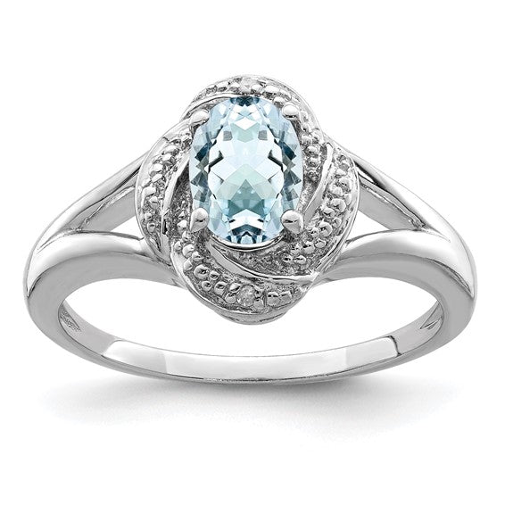 Sterling Silver Diamond & Oval Gemstone Birthstone Rings-QBR12MAR-5-Chris's Jewelry