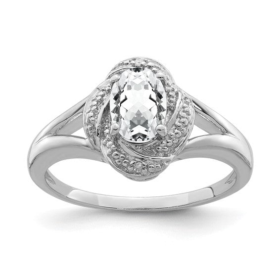 Sterling Silver Diamond & Oval Gemstone Birthstone Rings-QBR12APR-5-Chris's Jewelry