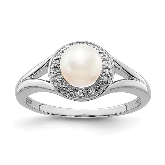 Sterling Silver Diamond & Round Birthstone Halo-Style Rings-QBR11JUN-5-Chris's Jewelry