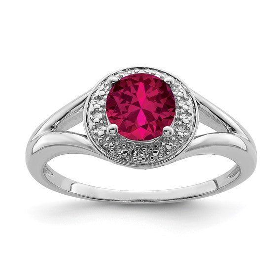 Sterling Silver Diamond & Round Birthstone Halo-Style Rings-QBR11JUL-5-Chris's Jewelry