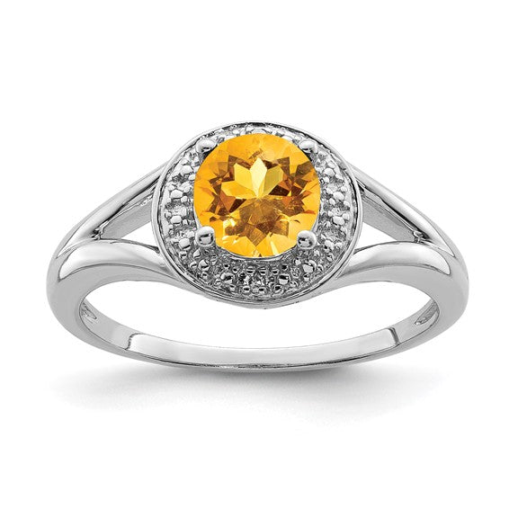 Sterling Silver Diamond & Round Birthstone Halo-Style Rings-QBR11NOV-5-Chris's Jewelry