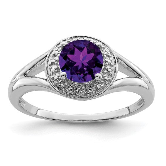 Sterling Silver Diamond & Round Birthstone Halo-Style Rings-QBR11FEB-5-Chris's Jewelry